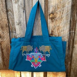 Bedazzled Teal Tote Bag with Rhinestones southwestern look